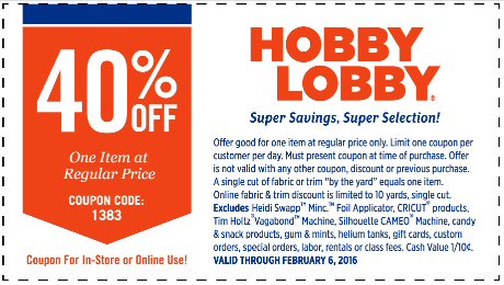 Hobby Lobby coupon Jan 31 calvary couponers