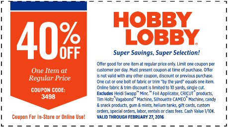 Hobby Lobby coupon Feb 21 through 27 calvary couponers