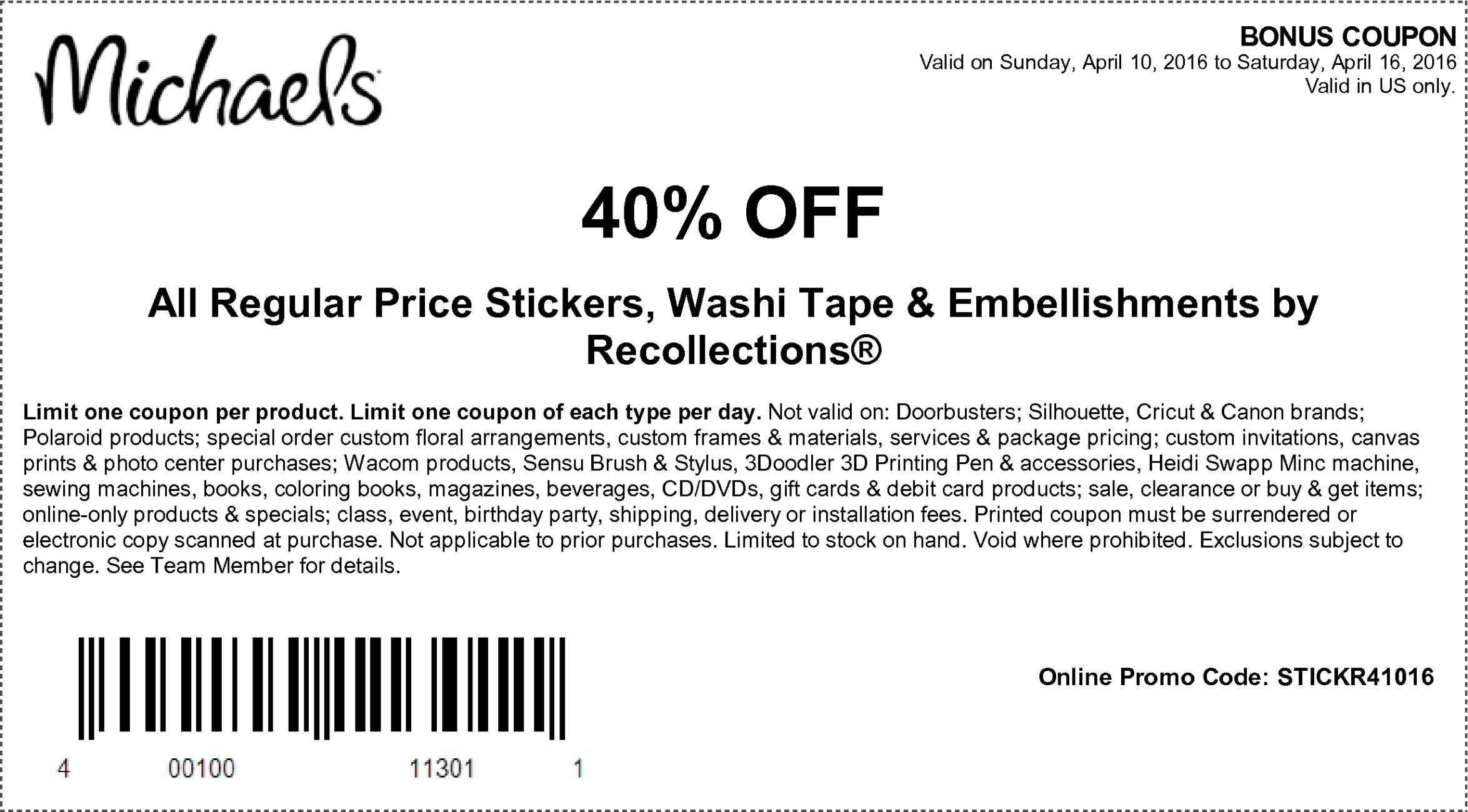 Michaels store coupon 4-10-16_2 Calvary Couponers and Crafters