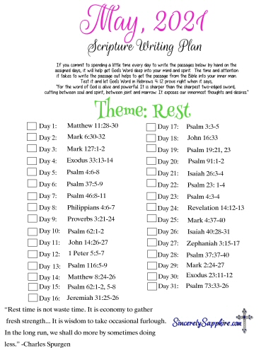 May 2021 Scripture Writing plan click here