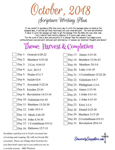 Scripture Writing Plan for October 2018 | Calvary, Couponers, and Crafters